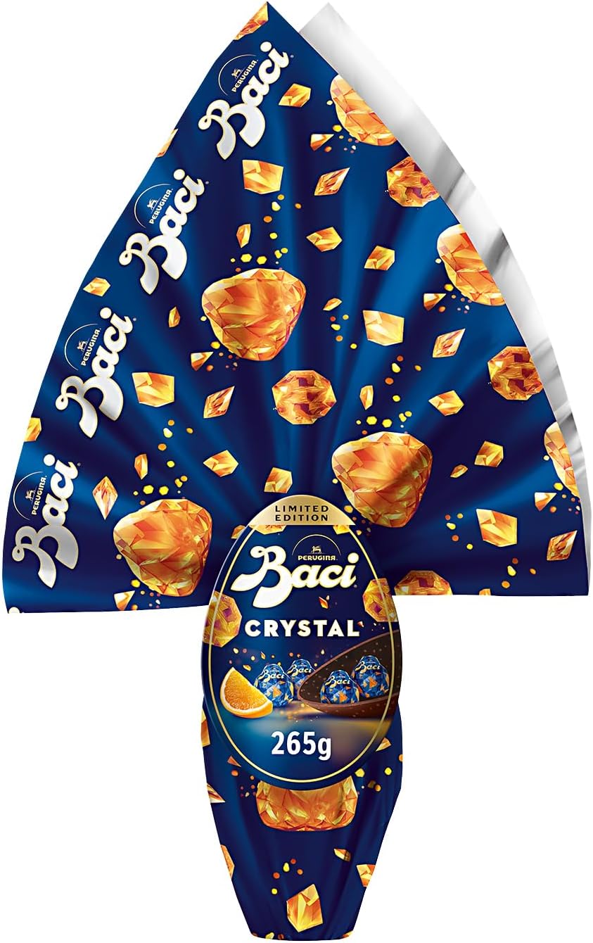 BACI PERUGINA Uovo di Pasqua 2026 Cioccolato all'Arancia Crystal con Sorpresa e 4 Cioccolatini 265g