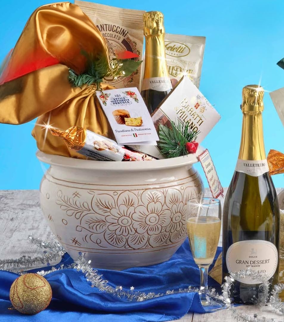 Cesti natalizi alimentari gastronomico - 7 pz. Centro Tavola lavorato a Mano raffinato Made in Italy