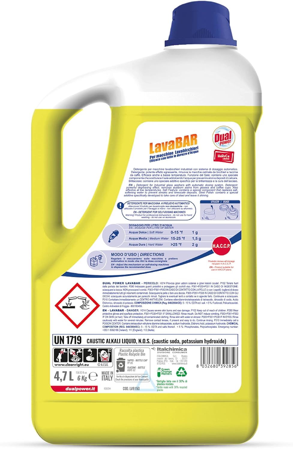 Dual Power Lavabar Detergente HACCP per Lavabicchieri Industriali con Sistema di Dosaggio Automatico