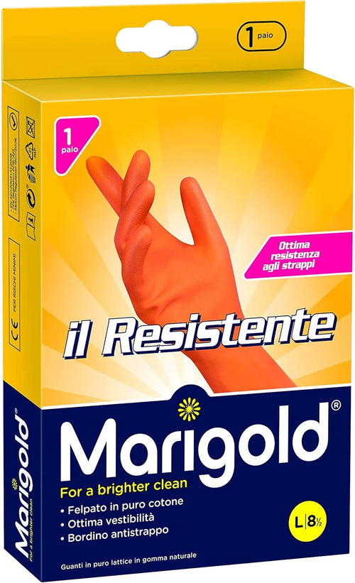 Marigold 145682 Guanto Il Resistente, massima elasticità e resistenza, doppio strato di lattice, felpato in puro cotone, manica lunga e bordino frenagocce antistrappo, Taglia L