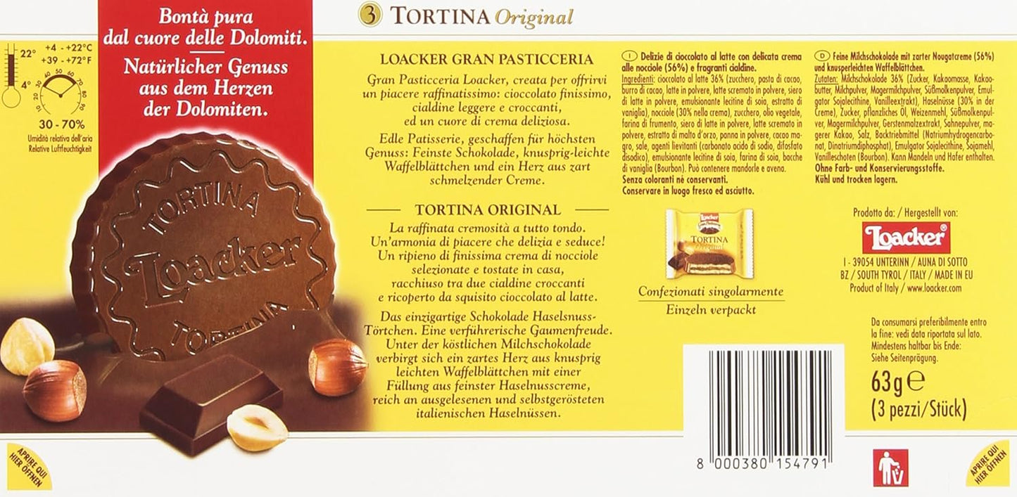 Loacker Gran Pasticceria - Tortina Original, Delizie di Cioccolato al Latte - 63 g 3 Pezzi