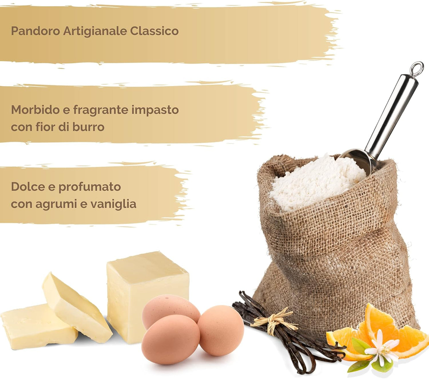 Pandoro Artigianale Classico da 750gr, Impasto con Lievito Madre e Lievitazione Naturale, Materie Prime di Alta Qualità Made in Italy