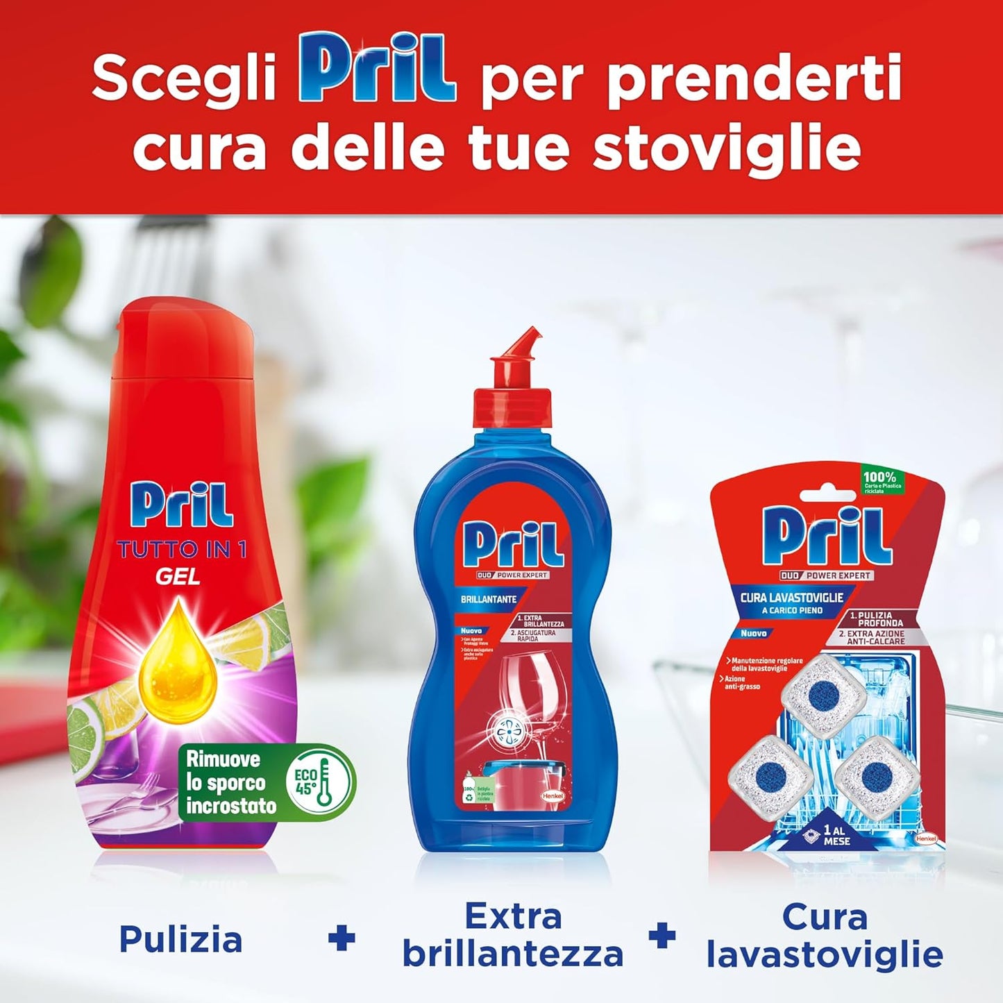 Pril Gel All in One Sciogli Grasso Detersivo Lavastoviglie Liquido Multi-Azione Sporco Difficile, Limone e Lime, Confezione da 35 lavaggi