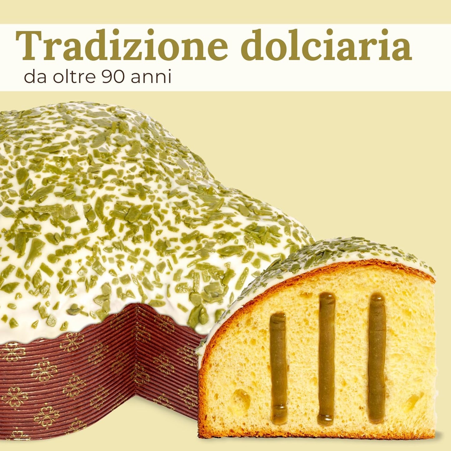 Colomba al Pistacchio Artigianale, 750gr - Pasticceria Fraccaro 1932, Farcita con Crema al Pistacchio, Glassata con Cioccolato Bianco e Scagliette, Impasto con Lievito Madre - Linea Gift Box