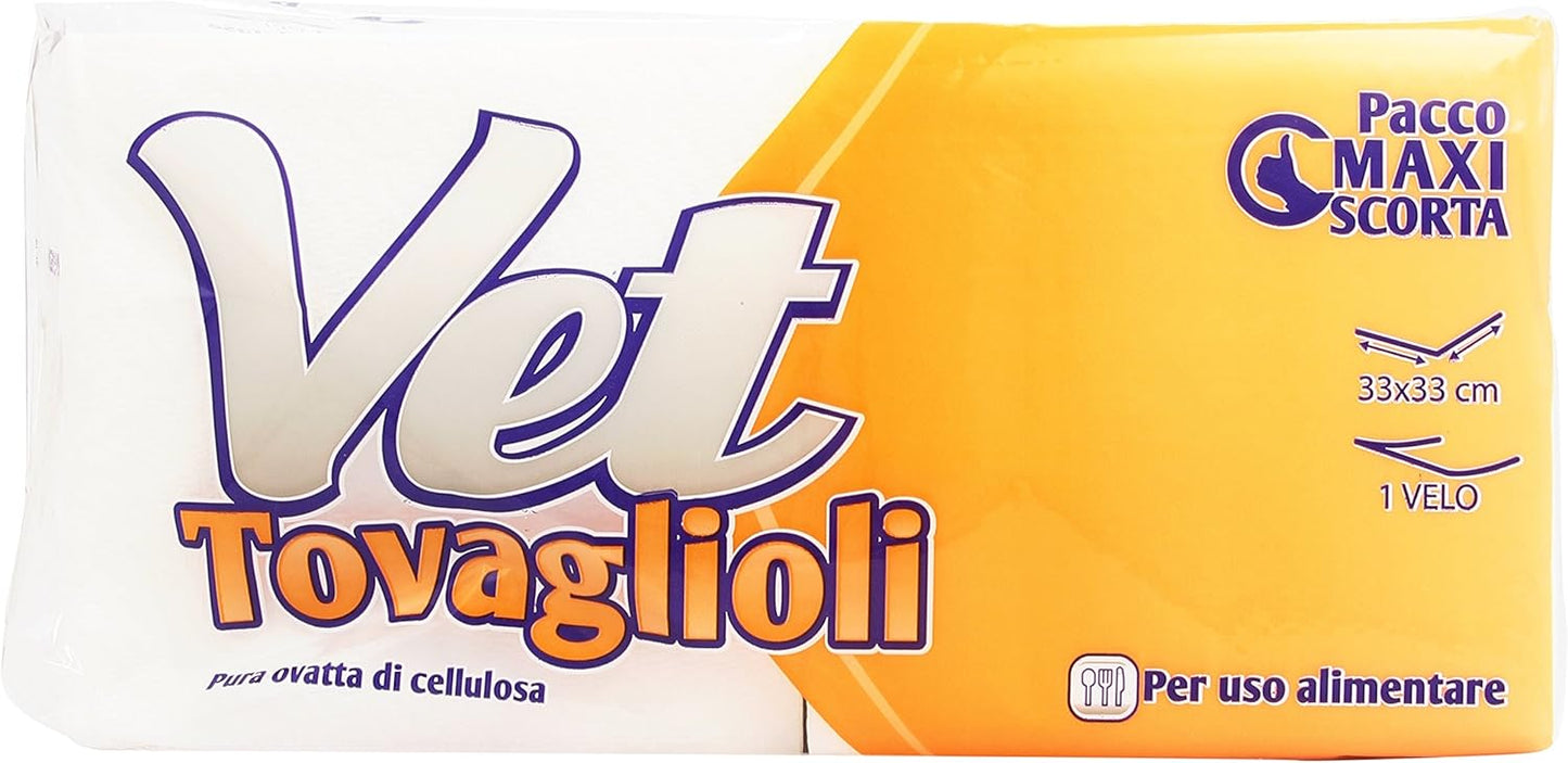 Vet - Tovaglioli, 1 velo, pacco maxi scorta, pura ovatta di cellulosa, 33x33cm