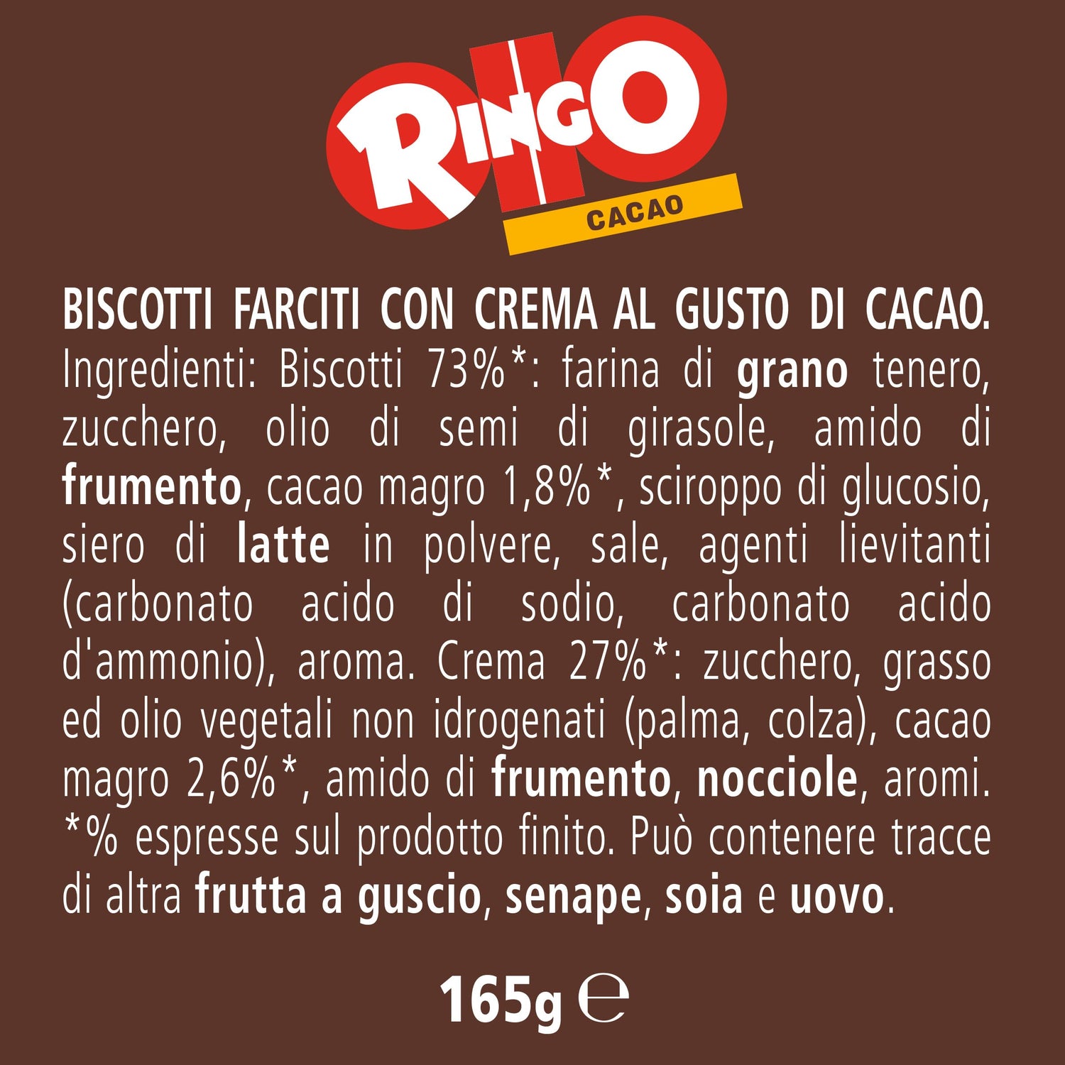 Pavesi Snack Ringo Cacao, Formato Tubo, 12 Confezioni da 165 g