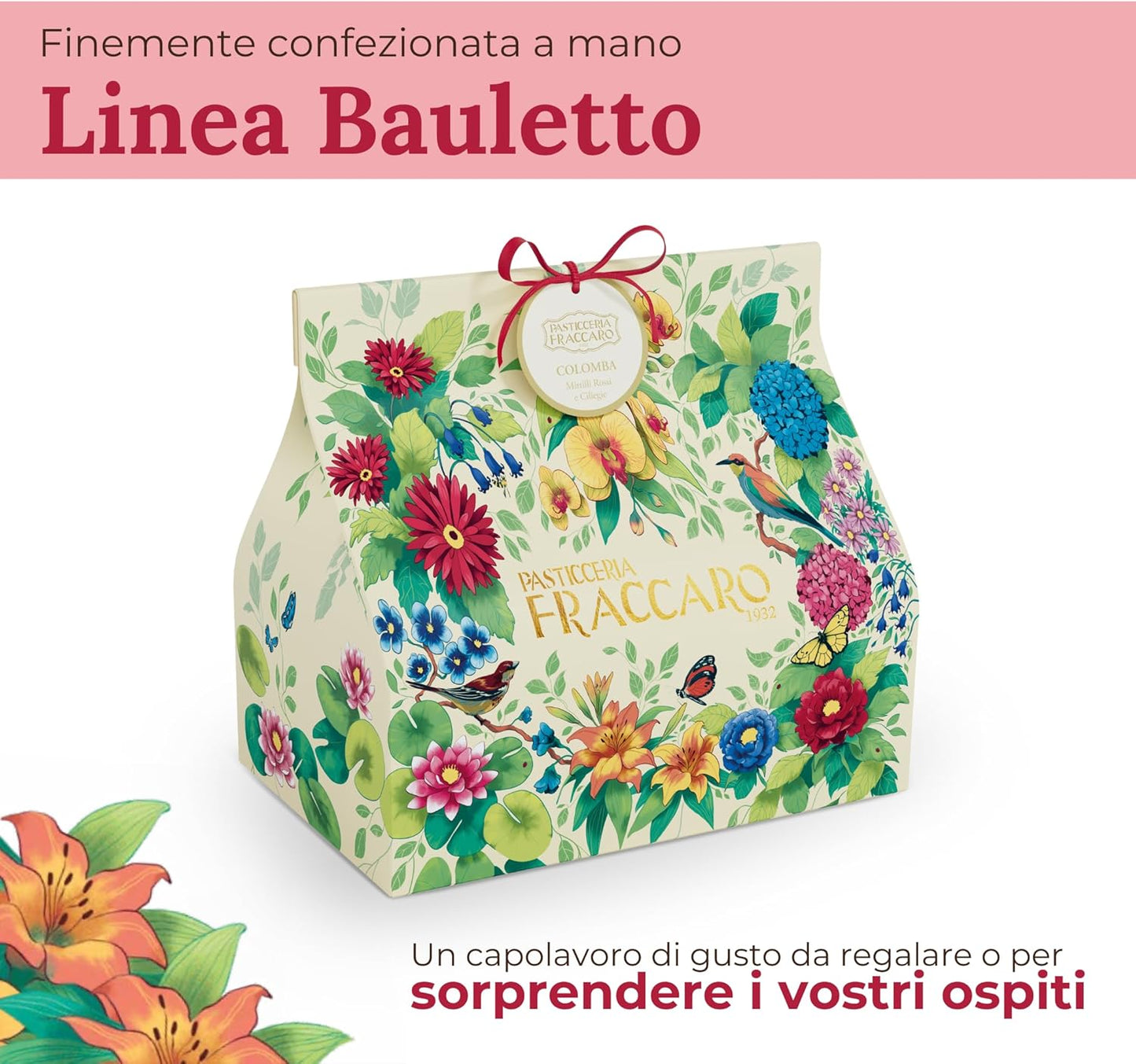 Colomba Pasquale Artigianale con Ciliegie e Mirtilli Rossi, 750gr - Pasticceria Fraccaro 1932, Dolce Pasquale ai Frutti Rossi con Impasto Morbido e Fragrante - Linea Bauletto