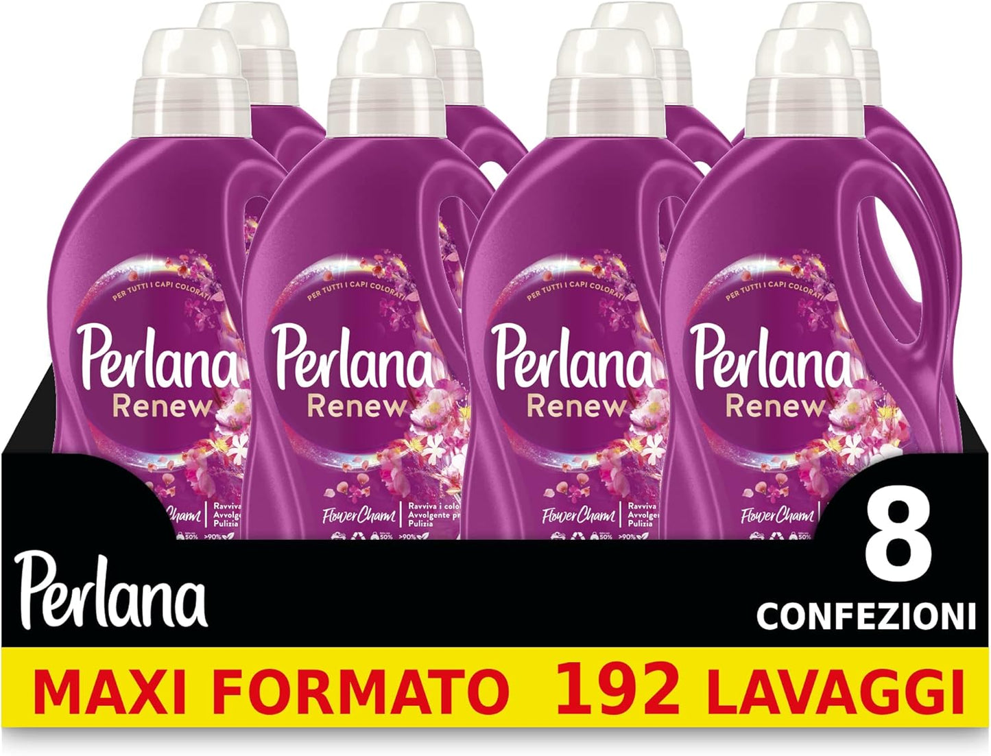 Perlana Renew Flower Charm, detersivo lavatrice, mantieni la brillantezza dei tuoi capi colorati e bianchi, confezione singola da 24 lavaggi