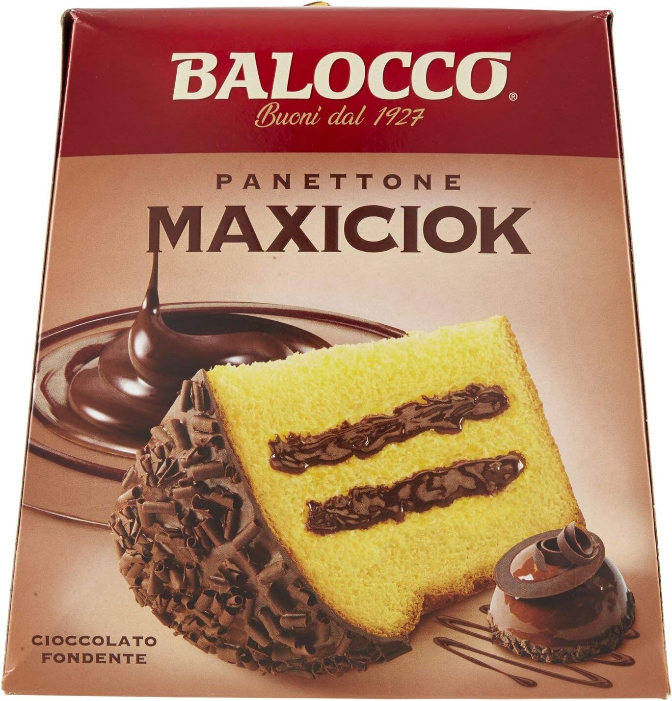 Balocco Panettone Maxiciok con Cioccolato Fondente, Uova Galline Allevate a Terra, Senza Canditi e Uvetta, con Crema, Dolce Natale, Qualità Made in Italy (Panettone Maxiciok, 800 g)