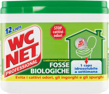 Wc Net Professional - Fosse Biologiche, Capsule Idrosolubili per WC, Scioglie gli Ingorghi, 12 Caps, 216 gr