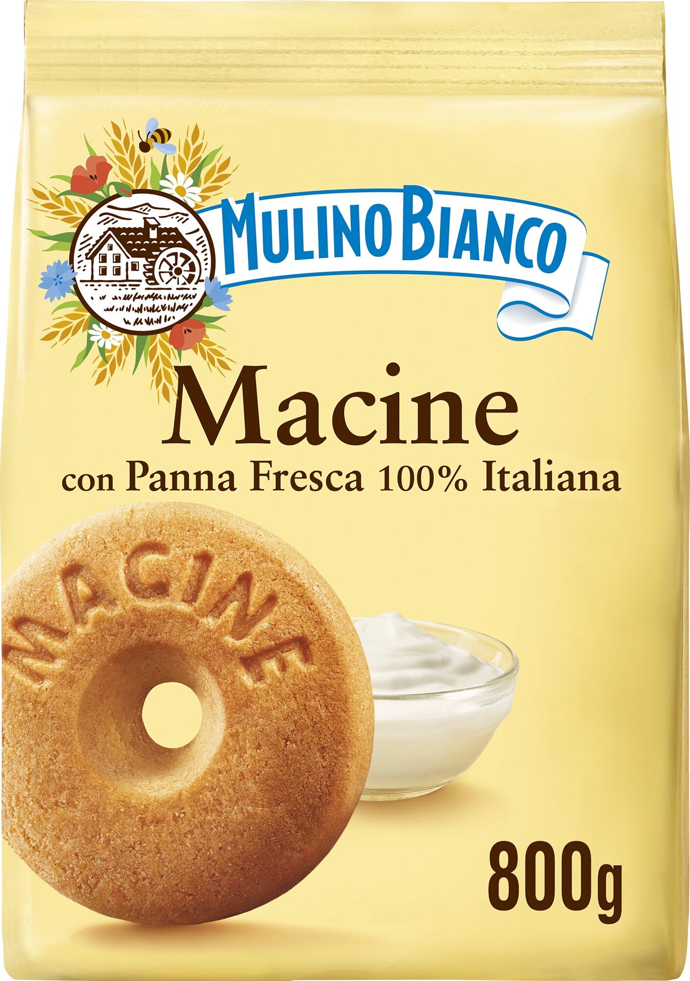 Mulino Bianco Biscotti Frollini Macine con Panna Fresca, Colazione Ricca di Gusto, 800g (Confezione da 3)