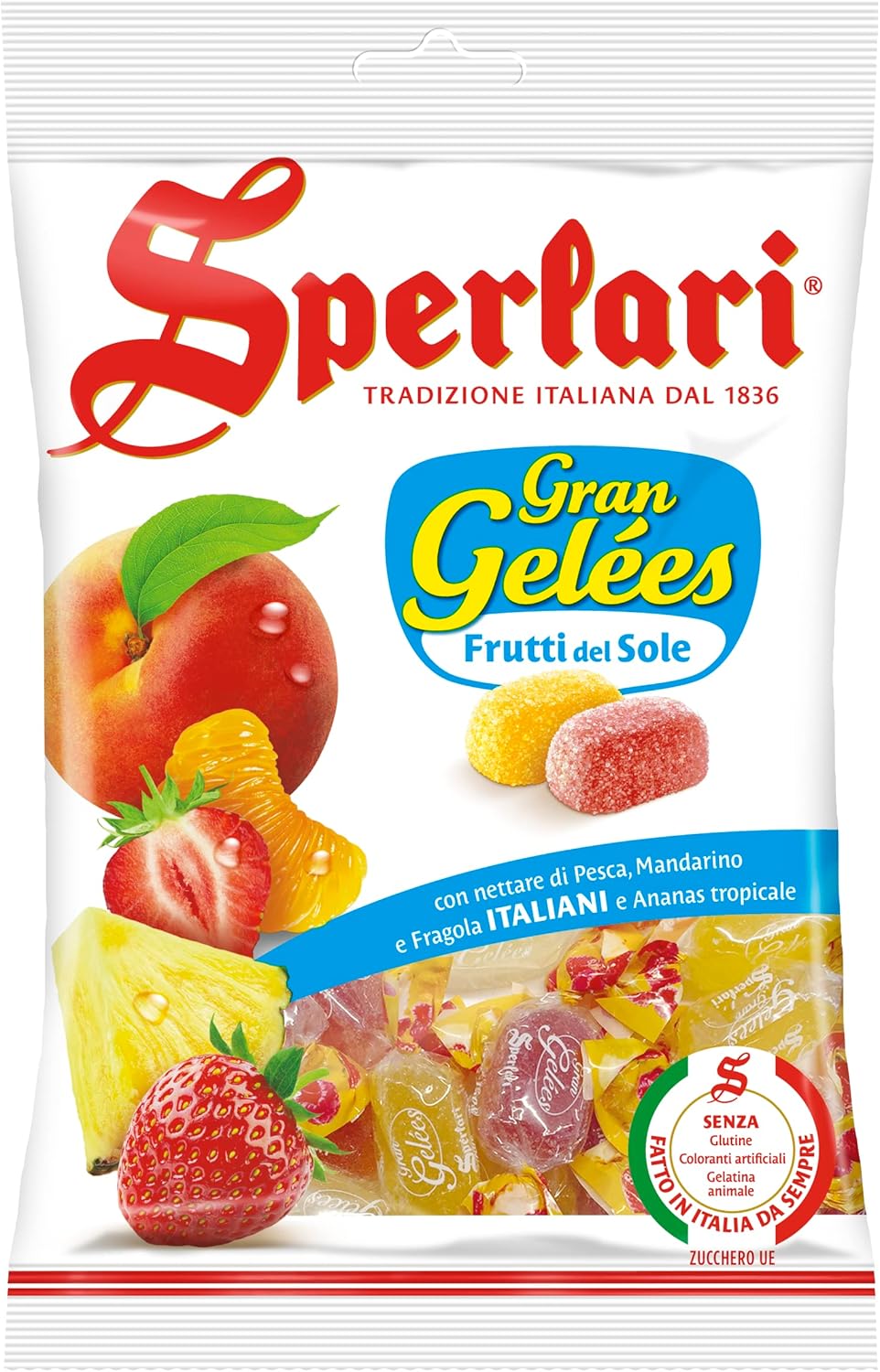 Sperlari - Caramelle Gran Gelèes Assortite Frutti Del Sole, Intenso Sapore Di Frutta: Pesca, Mandarino, Fragola E Ananas - Sacchetto Da 175 Gr