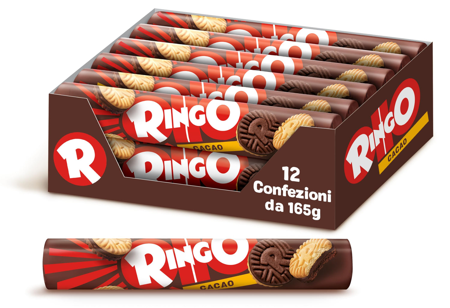 Pavesi Snack Ringo Cacao, Formato Tubo, 12 Confezioni da 165 g