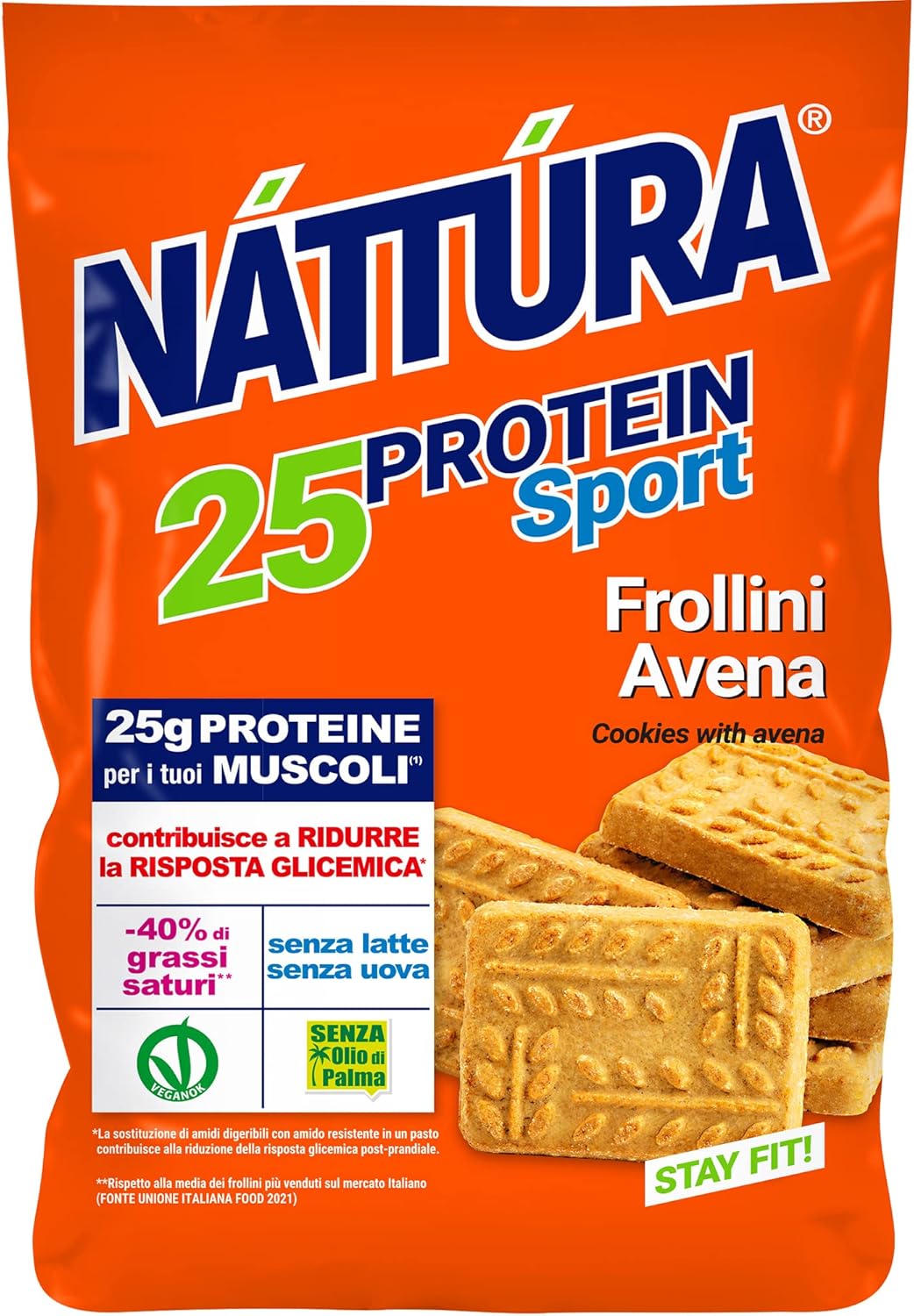 NATTURA PROTEIN SPORT Frollini Avena, Biscotti Proteici Senza Latte e Uova, Biscotti per Sportivi, 25% di Proteine, 200g