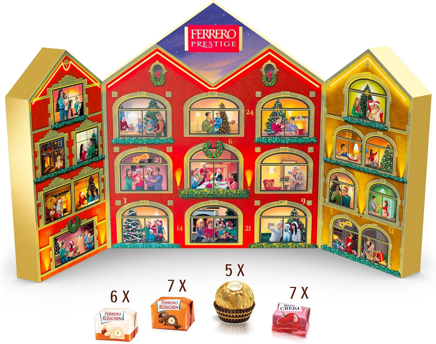 Ferrero Prestige - Calendario Avvento 2024, 25 Specialità Assortite Ferrero Rocher, Ferrero Küsschen e Mon Chéri, Idea Regalo Natale, Confezione da 250 gr