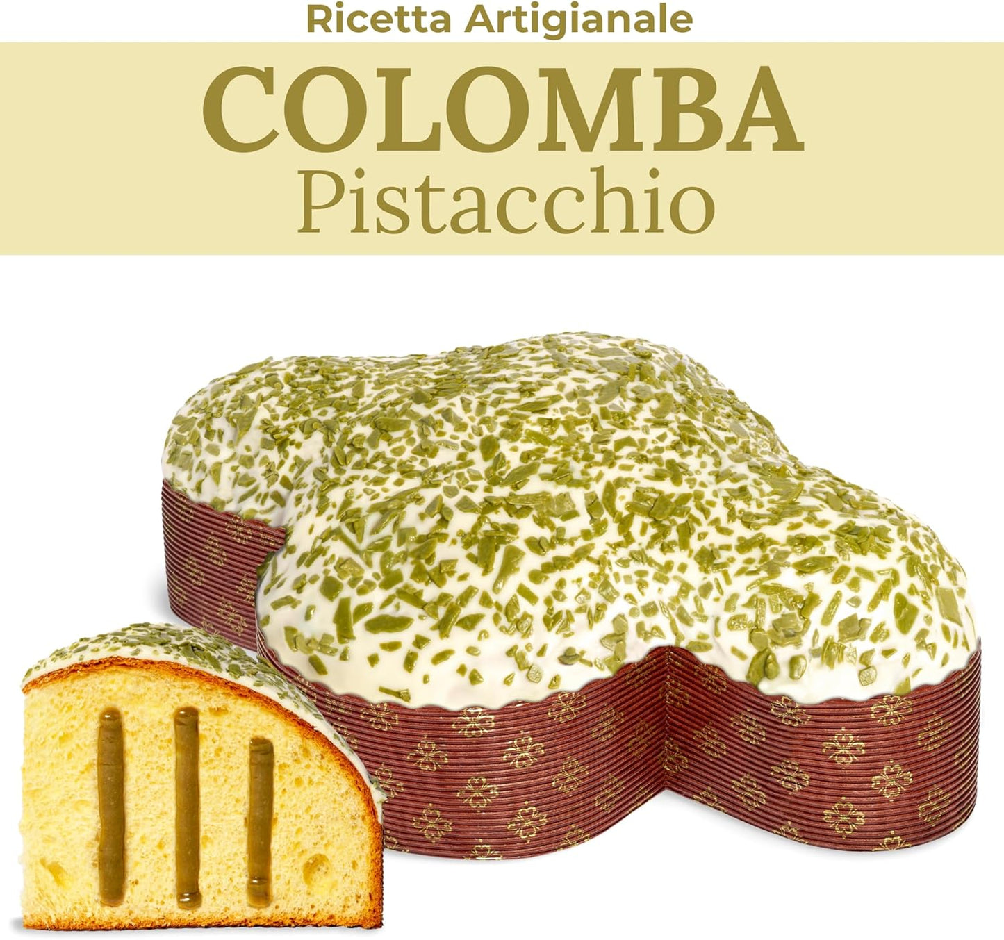 Colomba al Pistacchio Artigianale, 750gr - Pasticceria Fraccaro 1932, Farcita con Crema al Pistacchio, Glassata con Cioccolato Bianco e Scagliette, Impasto con Lievito Madre - Linea Gift Box