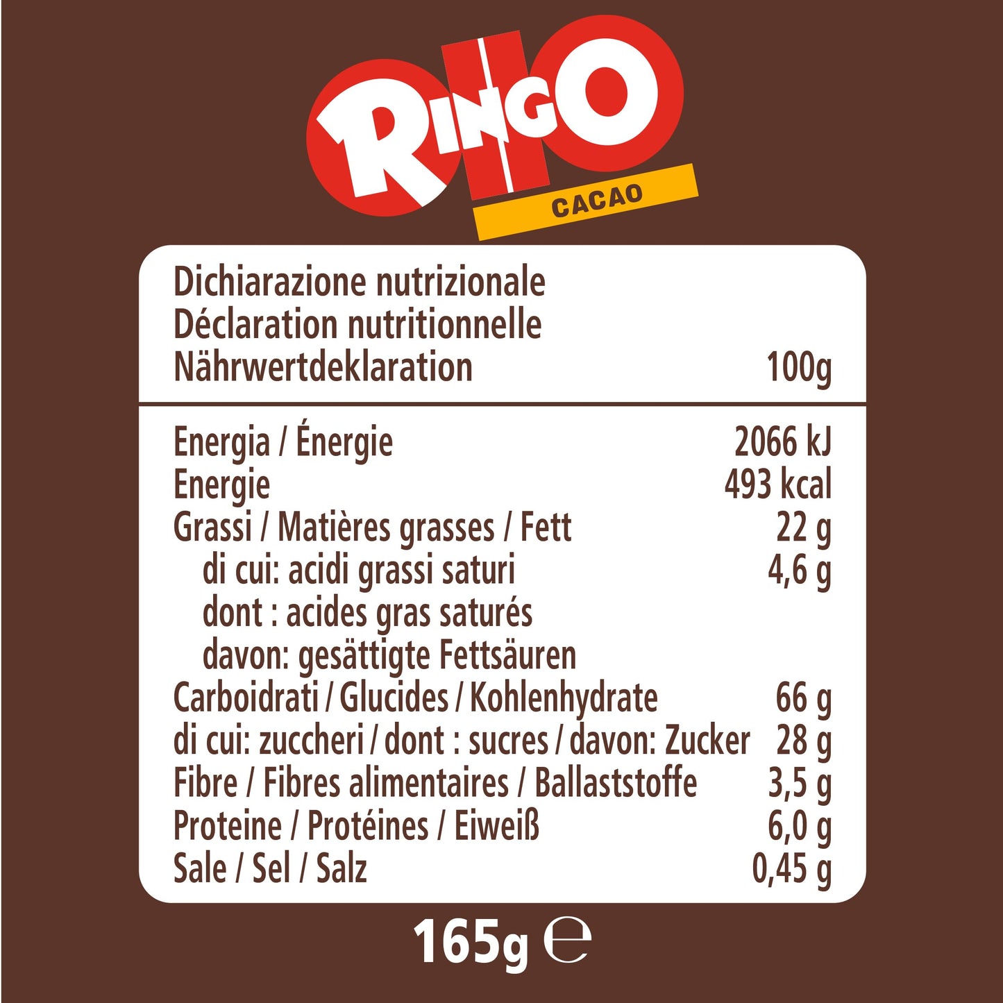 Pavesi Snack Ringo Cacao, Snack per Merenda o Pausa Studio, 165 g