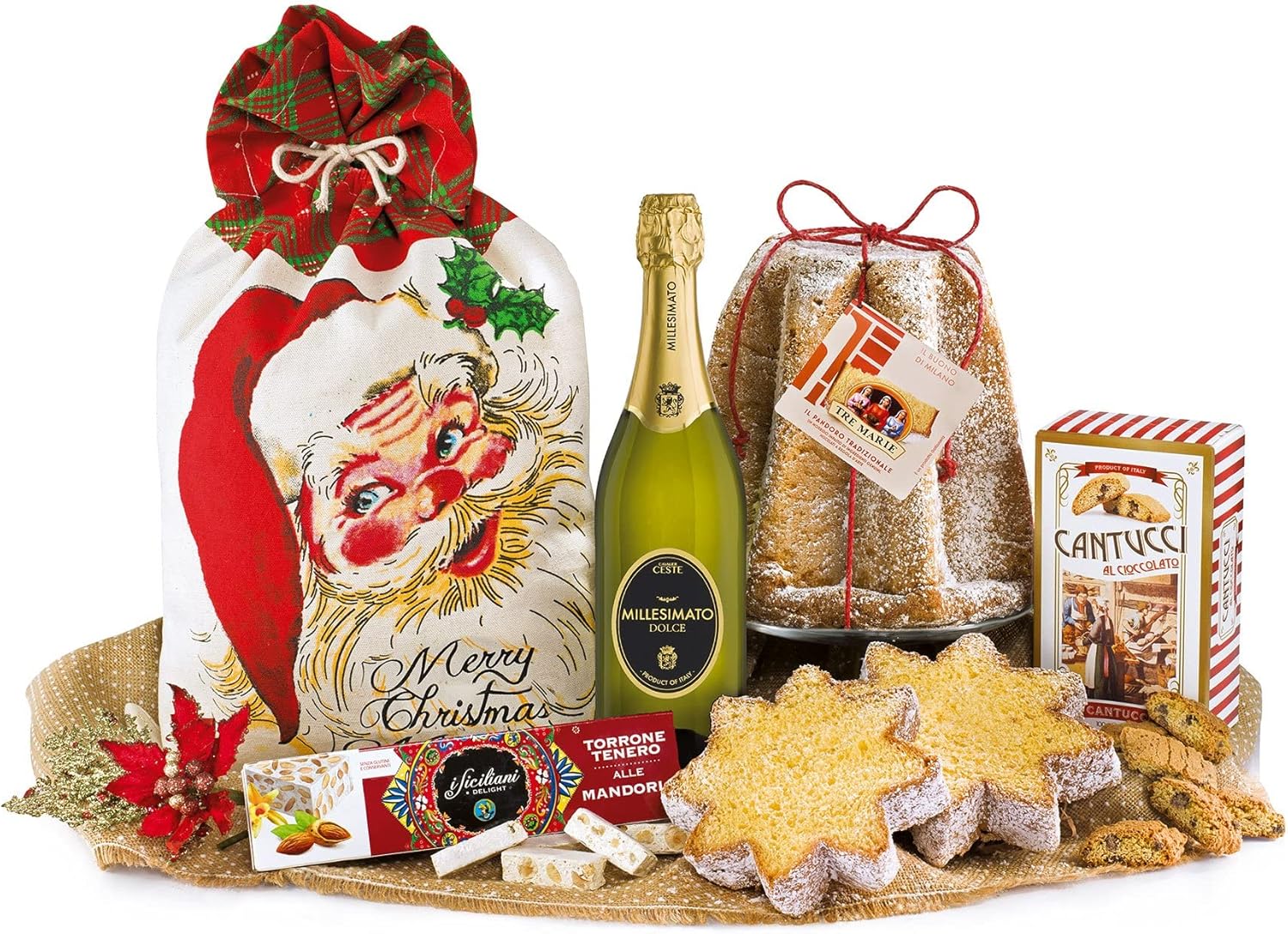 Villa Guelfa Confezione Regalo ''Santa Claus pandoro'', Sacco di Babbo Natale con Specialità Gastronomiche Natalizie Gourmet
