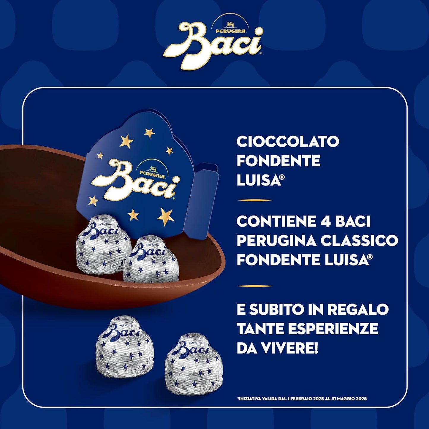 BACI PERUGINA Uovo di Pasqua 2025 Cioccolato Fondente Extra con Sorpresa e 4 Cioccolatini 265g (Confezione da 2)