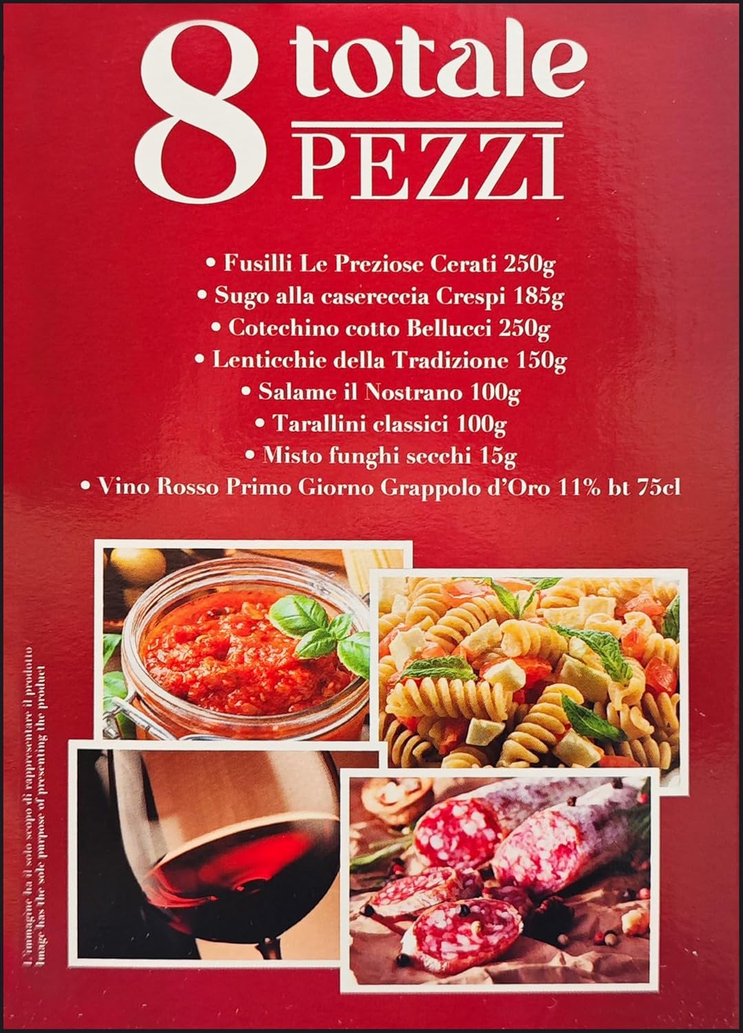 Sapori di Natale 2024 Strenna con 8 Pezzi: Cotechino, Tarallini, Pasta, Vino, Lenticchie, Funghi, Sugo e Salame, confezione per regalidea