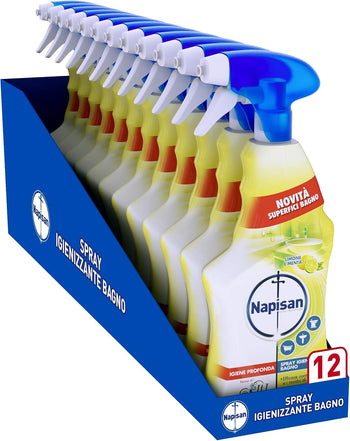 Napisan Spray Igienizzante Limone, Confezione da 12x750 ml per la Pulizia delle Superfici del tuo Bagno