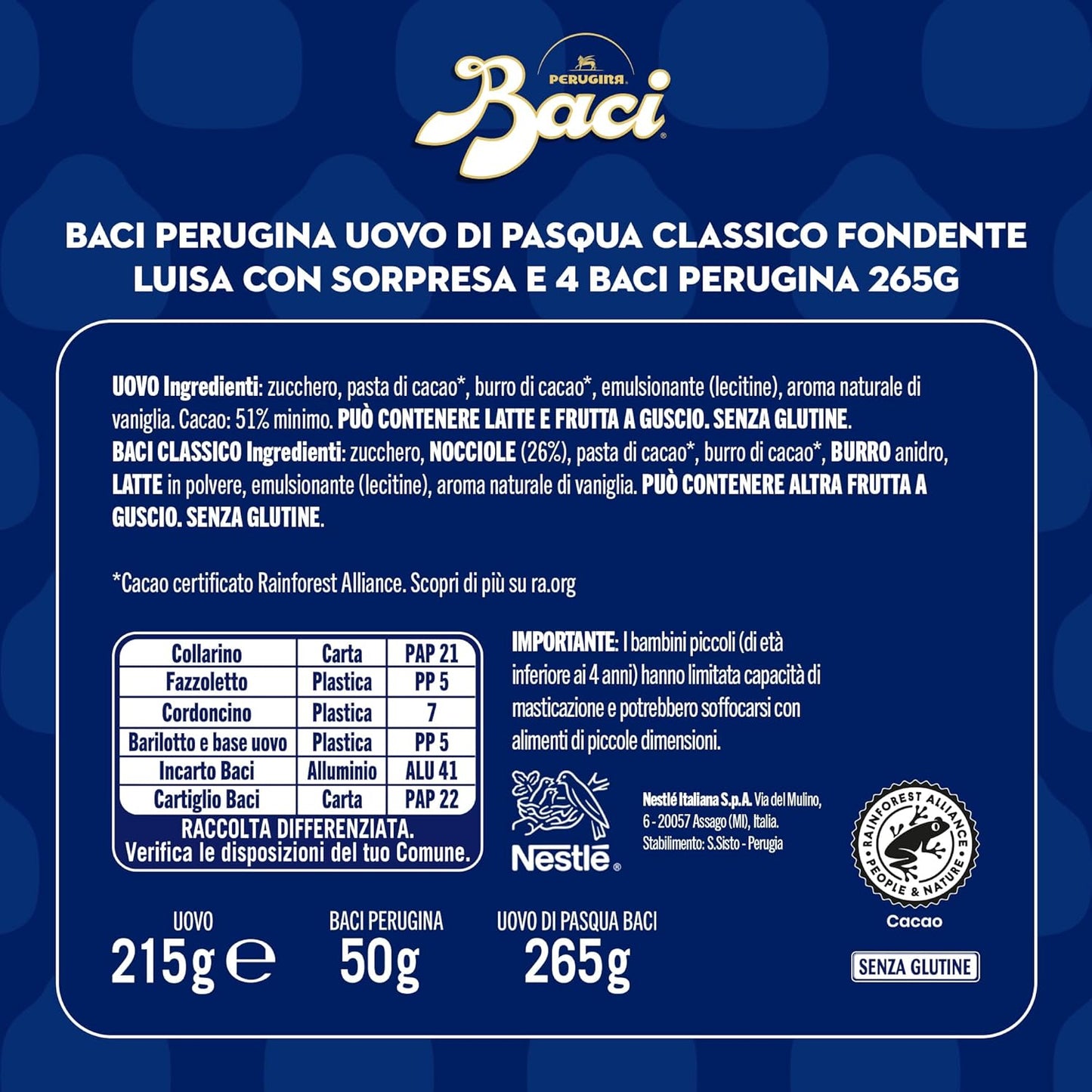 BACI PERUGINA Uovo di Pasqua 2025 Cioccolato Fondente Extra con Sorpresa e 4 Cioccolatini 265g (Confezione da 2)