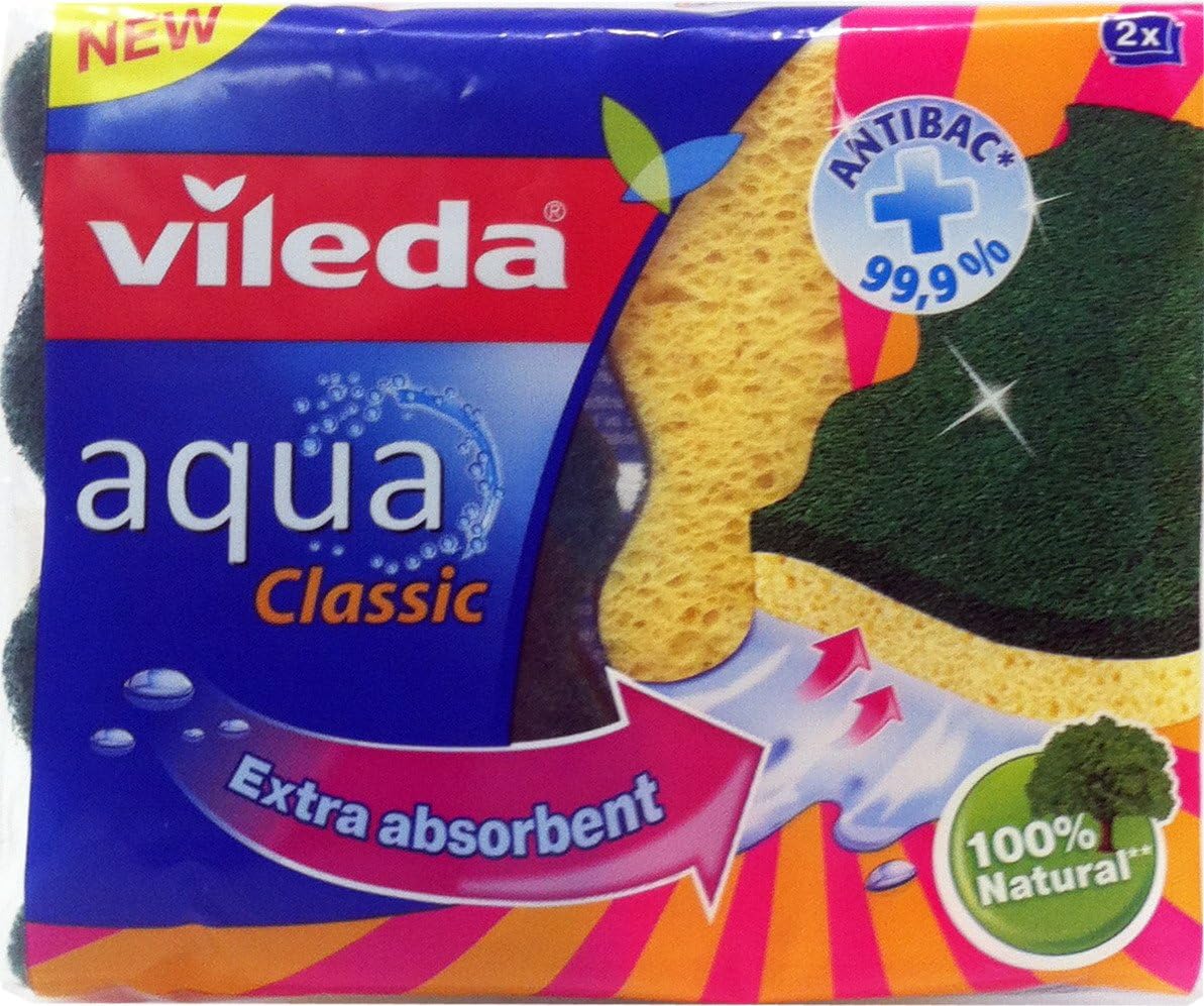 24 x VILEDA Spugna Abrasiva Aqua Classic Super Assorbente 2 Pezzi