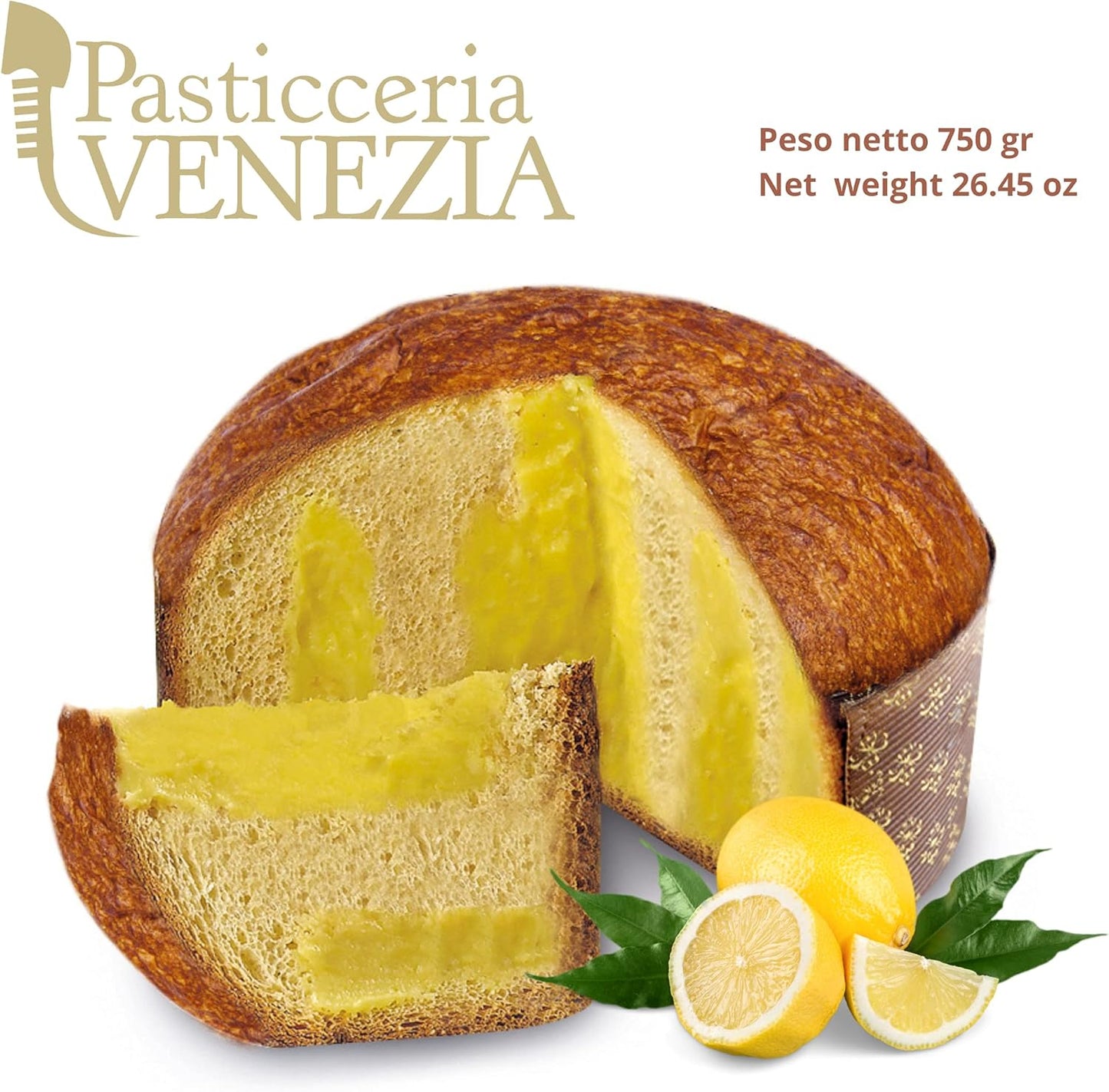 Pasticceria Venezia Panettone Artigianale al Limoncello da 750gr, Impasto con Lievito Madre e Deliziosa Crema di Limoncello, Senza Canditi e Uvetta (Astuccio)