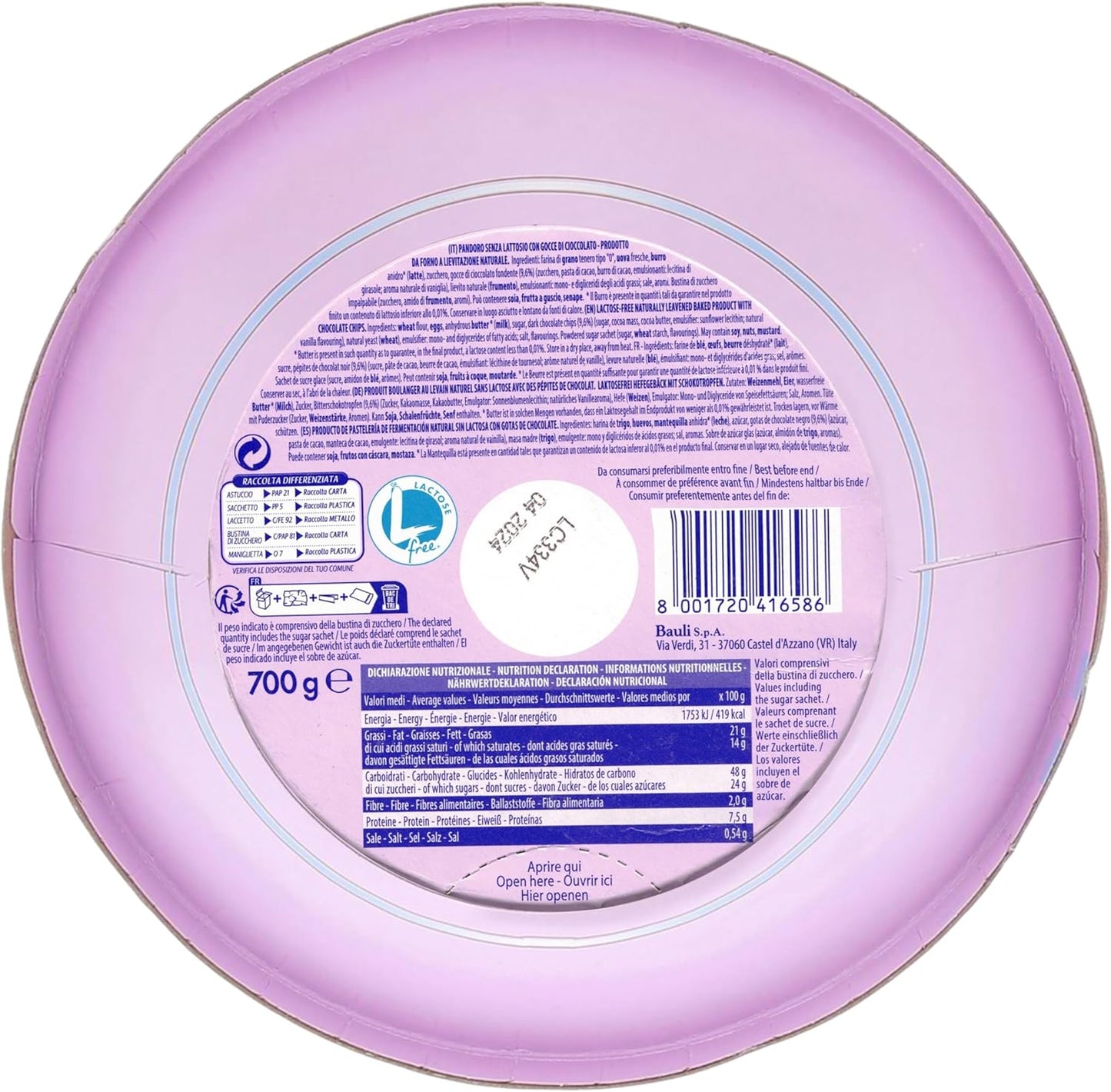 Bauli Mix Pandoro di Verona Classico e Ciocosoffice con Gocce Cioccolato Senza Lattosio Lactose Free (2023) 700g