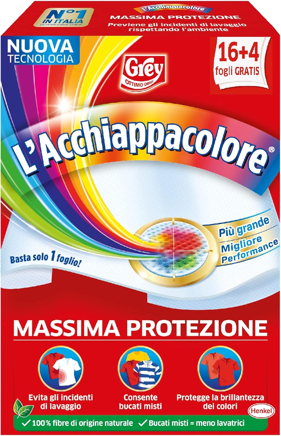 Grey L'Acchiappacolore Fogli Cattura Colore Lavatrice Evita Incidenti Lavaggio, Foglietti Anti Sporco, Confezione da 20