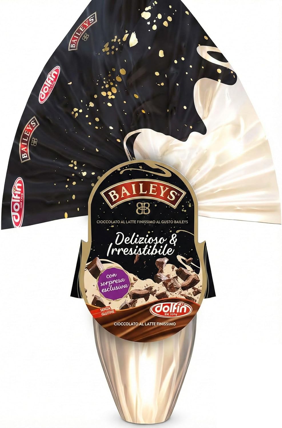 Dolfin Uovo Pasqua Con Cioccolato Finissimo al Latte Baileys 220gr - Senza Glutine