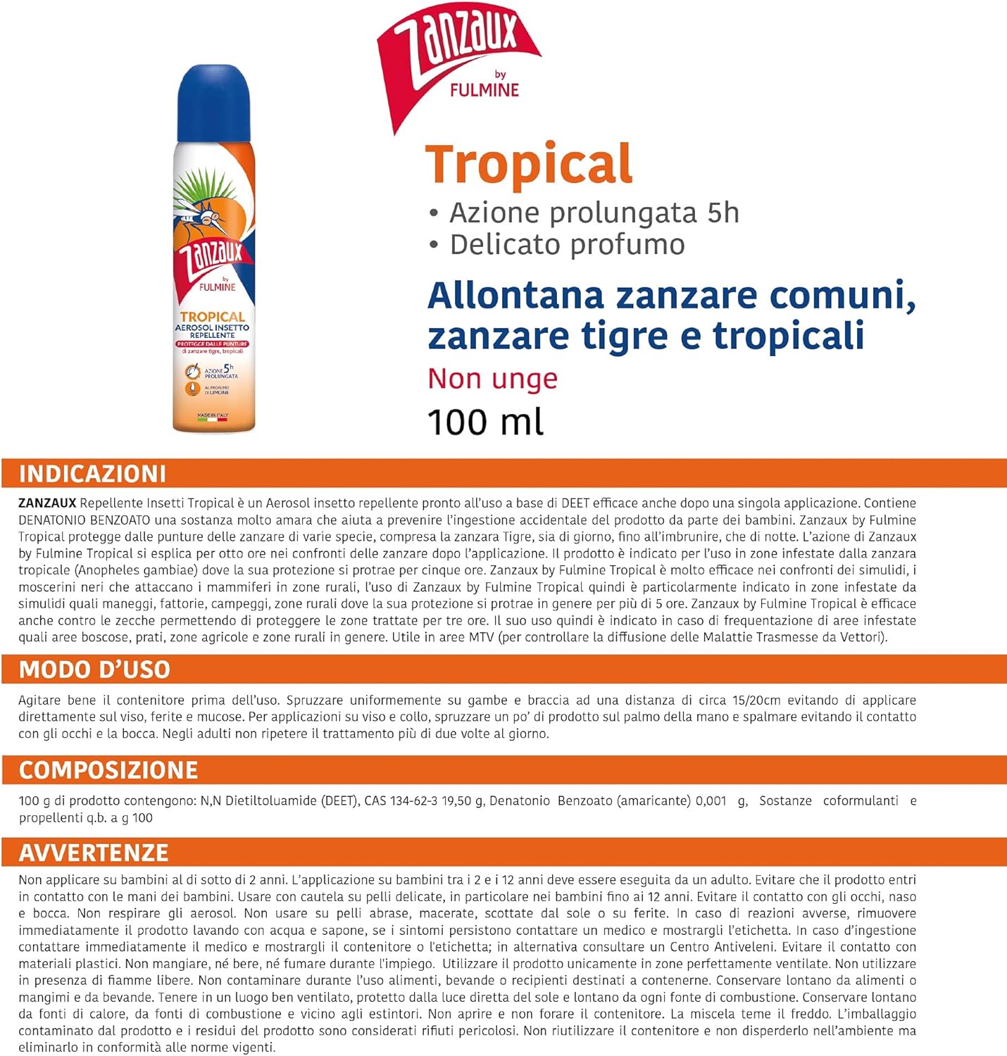 Zanzaux Tropical by Fulmine Repellente Spray Antizanzare - Insetticida Spray per Insetti Volanti - Anti Zanzare da Giardino e Interno - Efficace contro Insetti Volanti, Varie Specie di Zanzare (6)