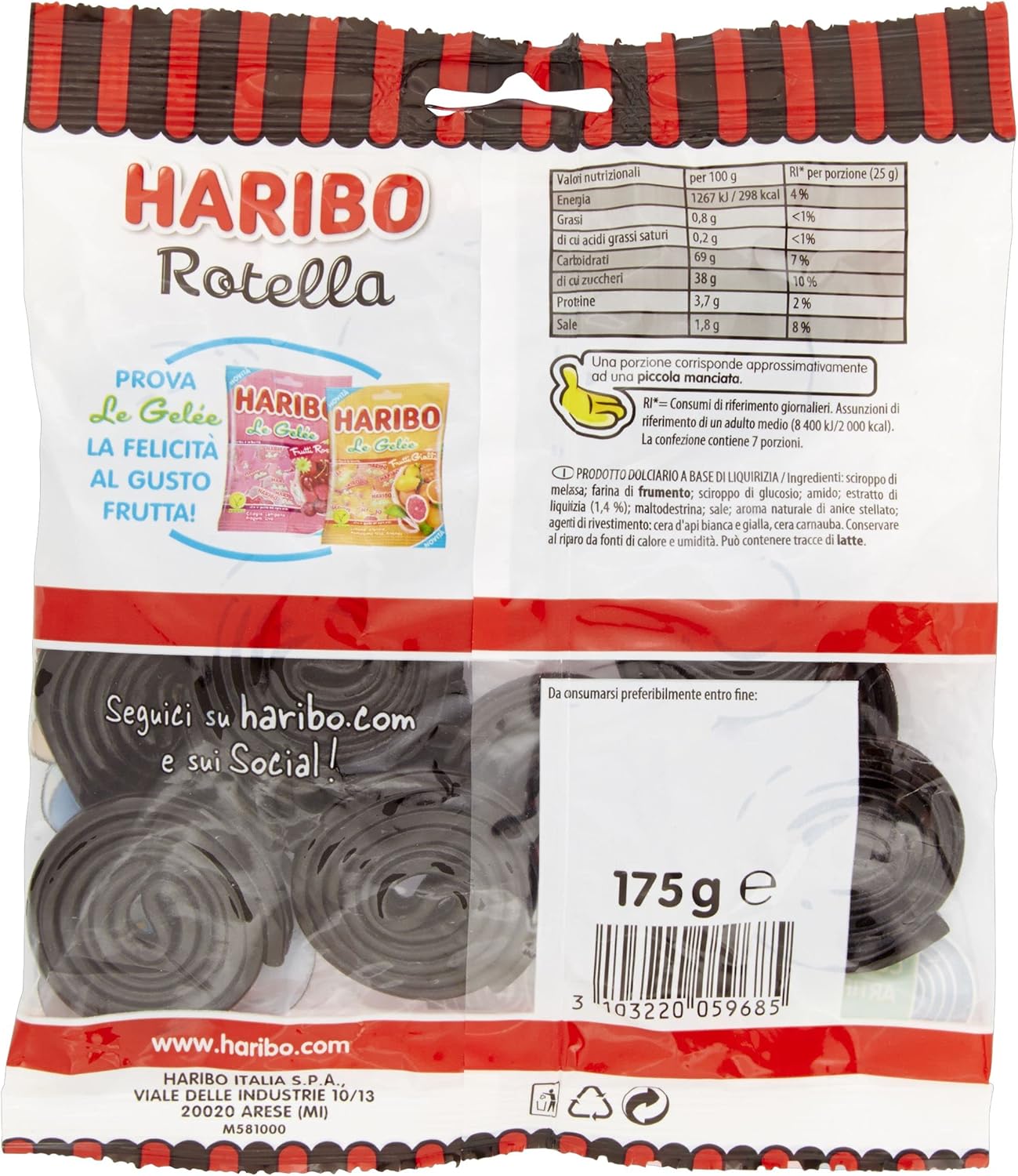 Haribo Rotella, Caramelle Gommose, Gusto Liquirizia, Ideali per Feste e Dolci Momenti di Relax - 175gr