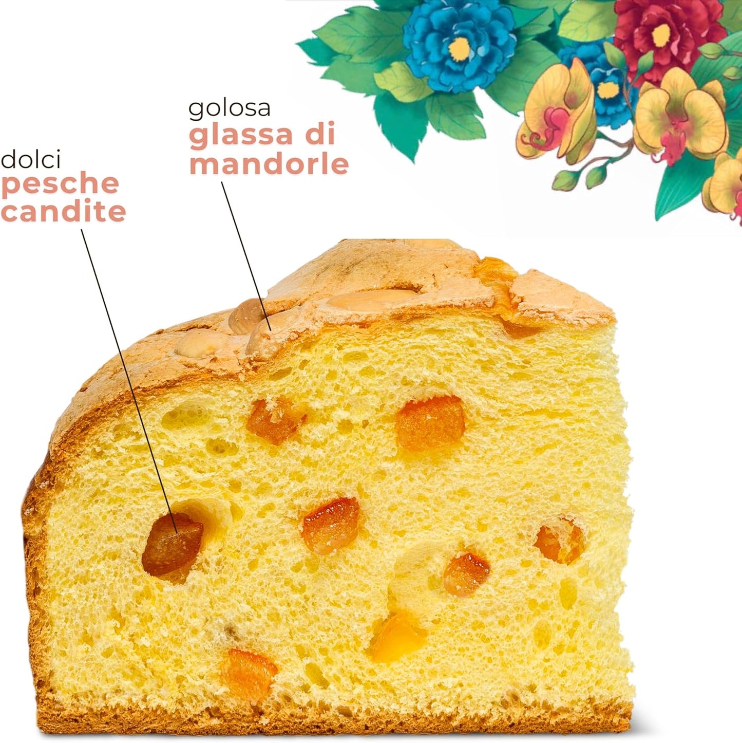 Colomba Artigianale alle Pesche Candite e Mandorle, 750 gr - Pasticceria Fraccaro 1932, Dolce Pasquale con Dolci Pesche Candite, Impasto con Lievito Madre, senza Scorze di Agrumi Canditi, Bauletto