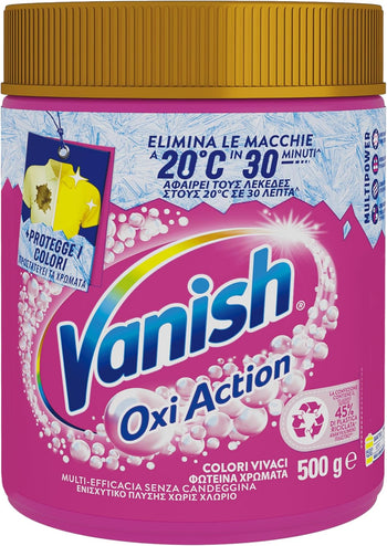 Vanish Oxi Action Multipower Polvere Rosa, Smacchiatore per Capi Colorati, 1 Confezione da 500 g di Smacchiatore per Bucato, Additivo Lavatrice Multiazione senza Candeggina