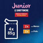 Purina Felix Le Ghiottonerie Cibo Umido per Gatti Junior con Manzo e Pollo, 24 buste da 85g