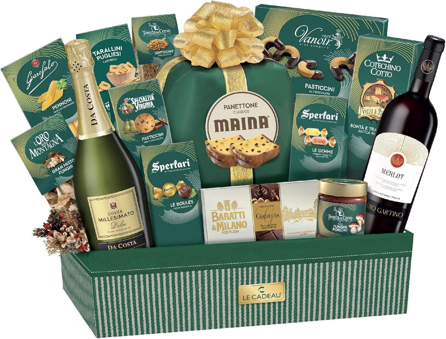 Cesto Natalizio Verde Smeraldo 15 pezzi