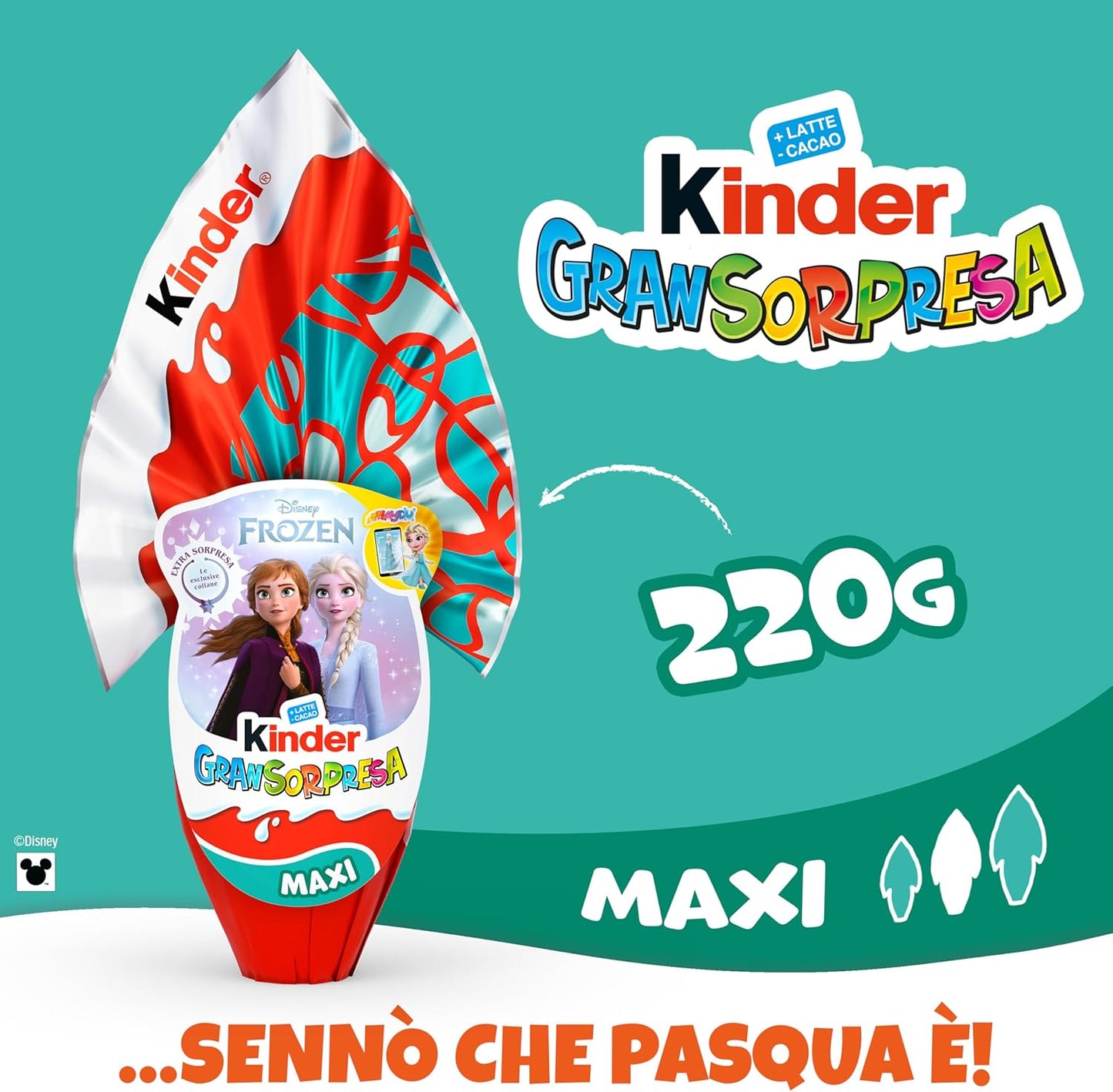 Kinder GranSorpresa Maxi Disney Frozen, Uovo di Pasqua Kinder 2026 di Finissimo Cioccolato al Latte con Sorpresa Disney Frozen, 220 g