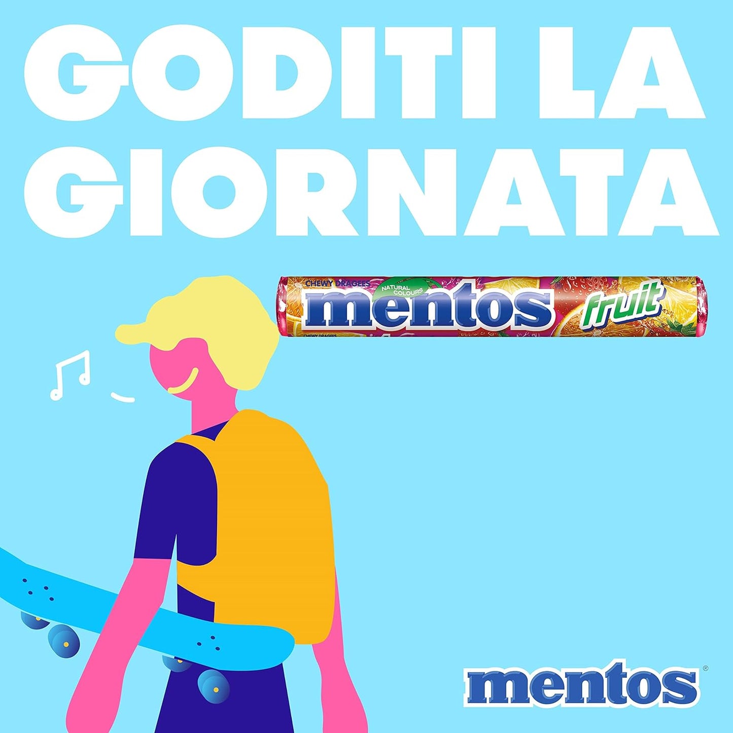 Mentos Fruit Roll, Caramelle Confettate, Gusto Arancia, Fragola, Limone, Confezione da 20 Roll Incartati Singolarmente, Formato Scorta Ideal da portare Sempre con Te o Ottimo per Compleanni e Feste