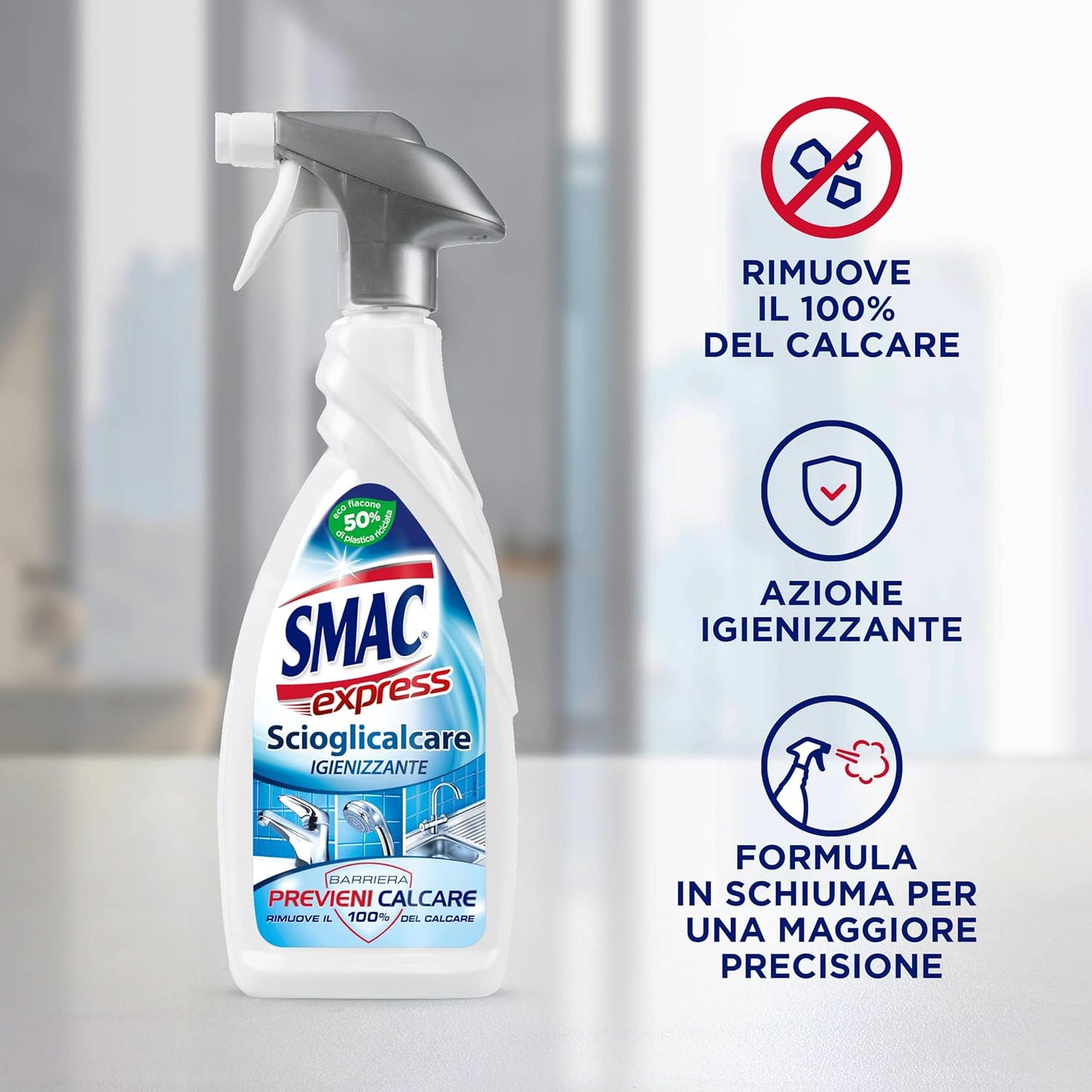 Smac Express - Scioglicalcare Igienizzante Spray Profumato, Detergente Anticalcare Bagno con Barriera Protettiva, con Essenze di Agrumi, 650 ml x 12 Pezzi