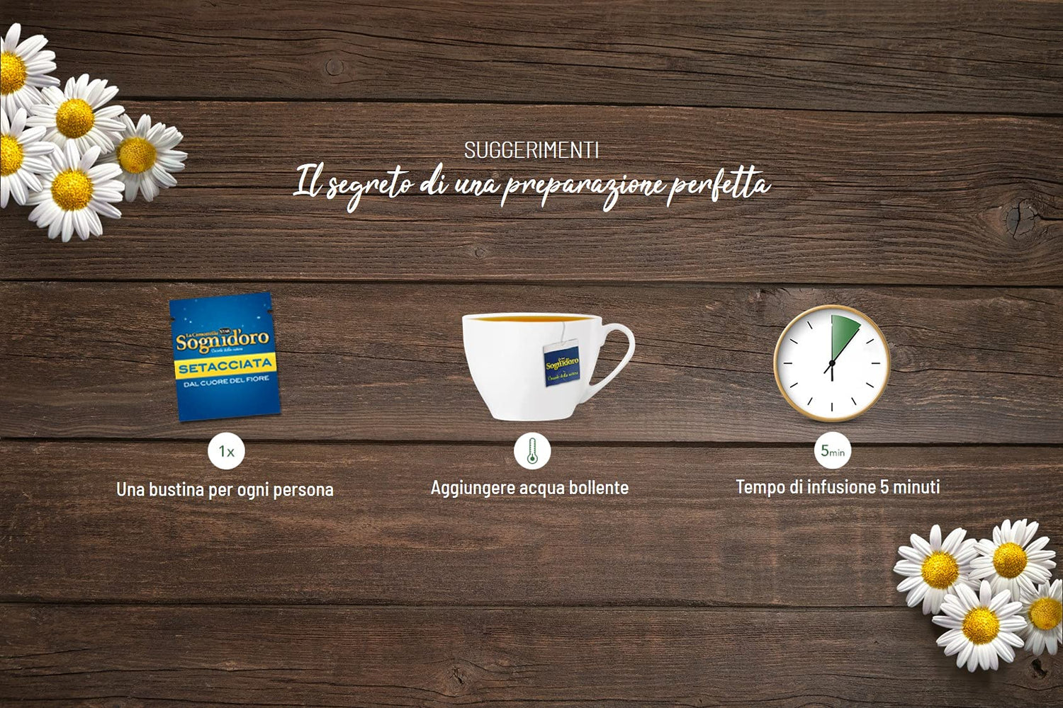 Camomilla Sogni d'oro setacciata, astuccio da 20 Filtri, concediti un po' di relax e sonni tranquilli, gusto inconfondibile e piacevole, pronta soli in 5 min. (Confezione da 2)