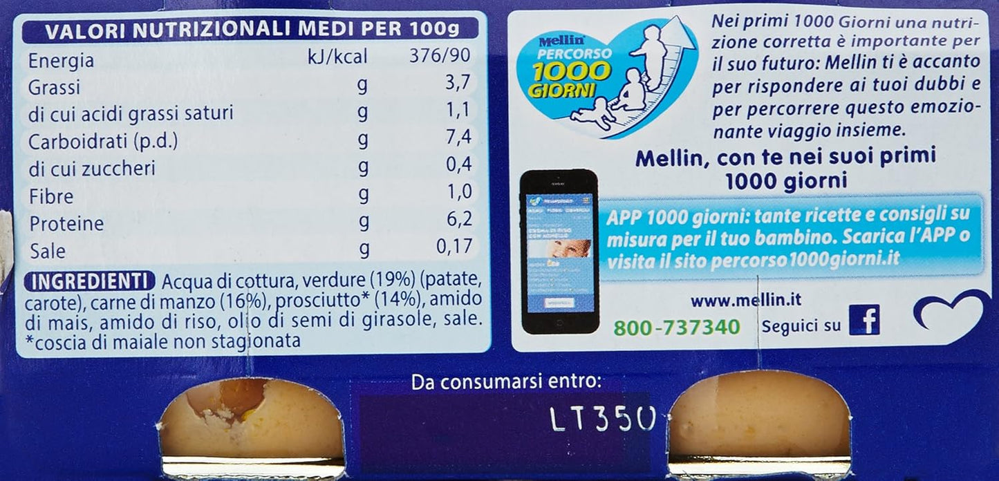 Mellin - Omogeneizzato Manzo/Prosciutto Carne/Verdure, Gr.80 (2 Pezzi)