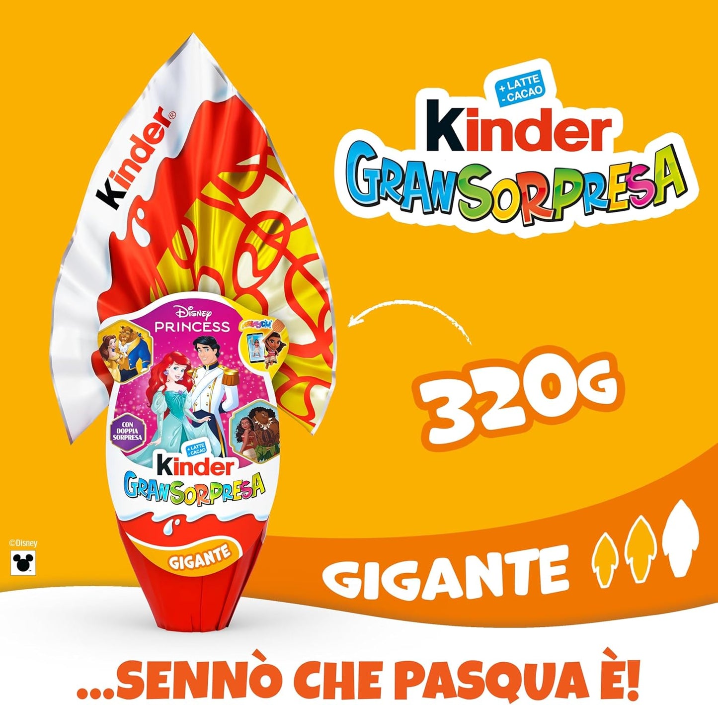 Kinder GranSorpresa Gigante Disney Princess, Uovo di Pasqua Kinder 2026 di Finissimo Cioccolato al Latte, con Doppia Sorpresa Disney Princess, 320 g