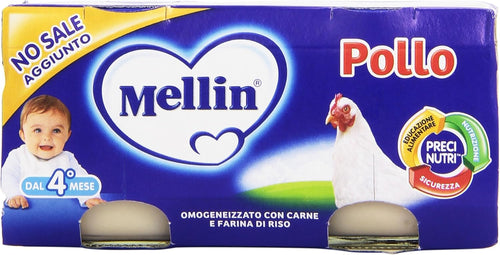 Mellin - Alimento per l'infanzia, omogenizzato con carne di pollo e farina di riso - 160 g 2 vasetti