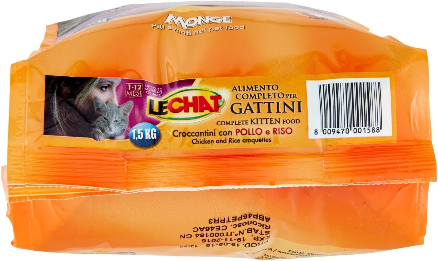 Monge NGE079 Crocchette Gattini lechat Kitten 1.5 kg con Pollo e Omega 3, Neutro, 1500 unità