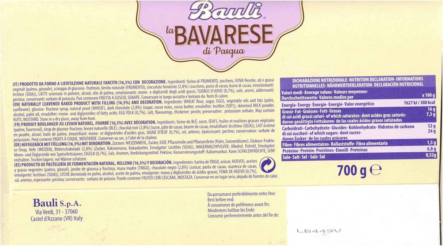 Bauli La Bavarese di Pasqua Impasto Soffice con Crema Pasticcera Decorato con Cioccolato Fondente 700g + Portachiavi RASPADA® - Pasqua 2024