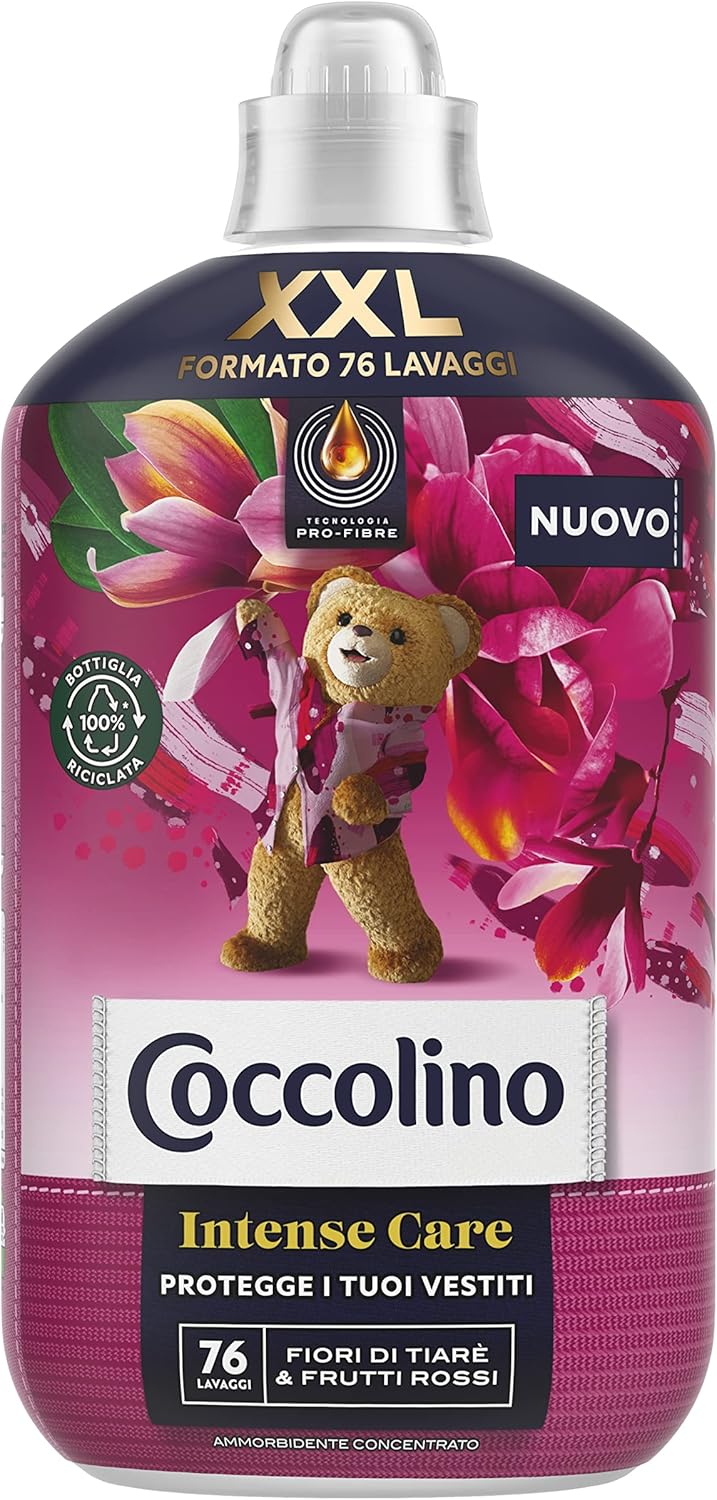 Coccolino Ammorbidente Concentrato Fiori di Tiarè e Frutti Rossi, Ammorbidente Lavatrice Intense Care con Tecnologia Pro-Fibre, Formato XXL Fino a 76 Lavaggi, 1750 ml