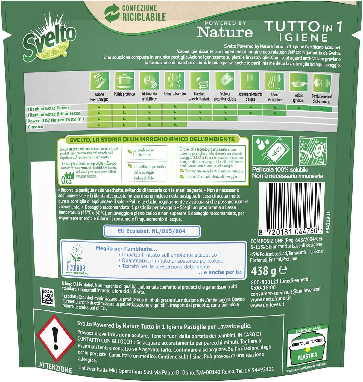 Svelto Pastiglie Per Lavastoviglie Powered By Nature Extra Igiene Megapack Da, Con Certificazione Ecolabel, 200 Unità