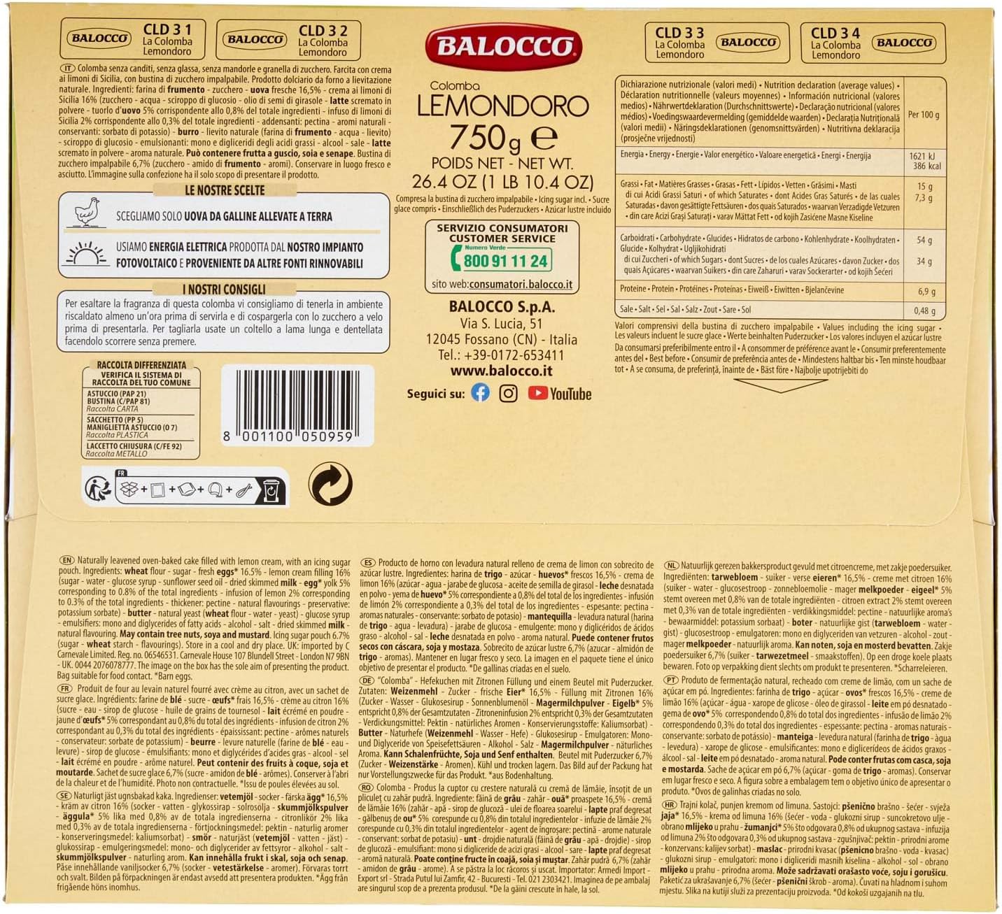 Balocco Colomba Lemondoro, 750g