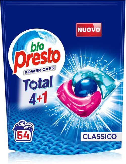 Bio Presto Power Caps Classico, Detersivo Lavatrice Predosato In Capsule, Confezione Da 54 Lavaggi